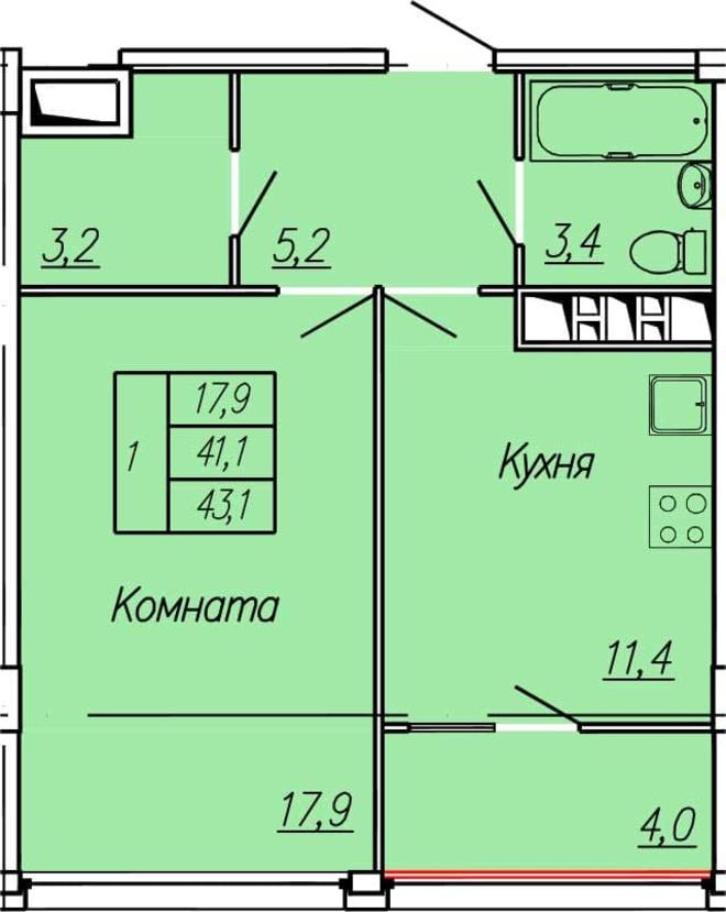 11 этаж 1 комнатная-2