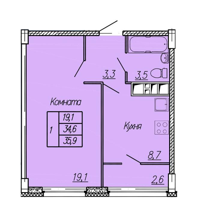 15 этаж 1 комнатная - 3