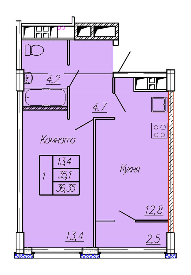 3 этаж 1 комнатная - 1