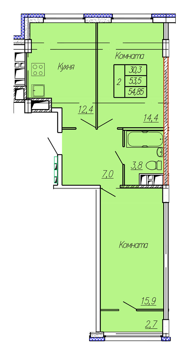 3 этаж 2 комнатная