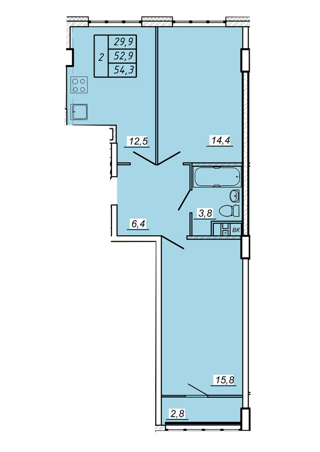 4 этаж 2 комнатная - 1