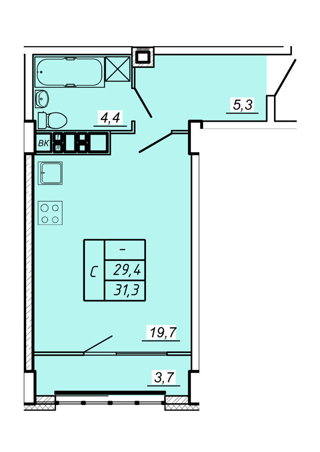 4 этаж Квартира-студия -1