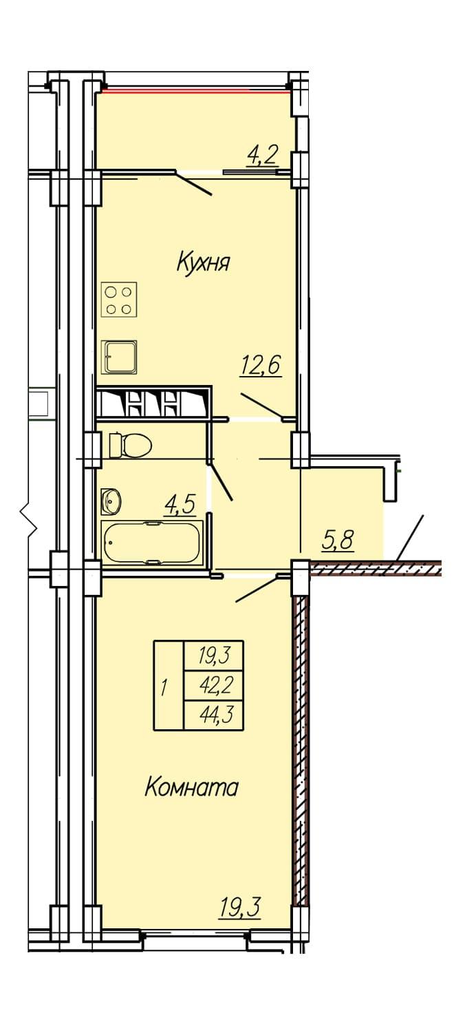 4 этаж 1 комнатная-5
